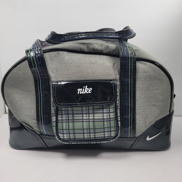Nike Plaid Patent Gray With Black Accent Duffle Bag - Picture 1 of 10